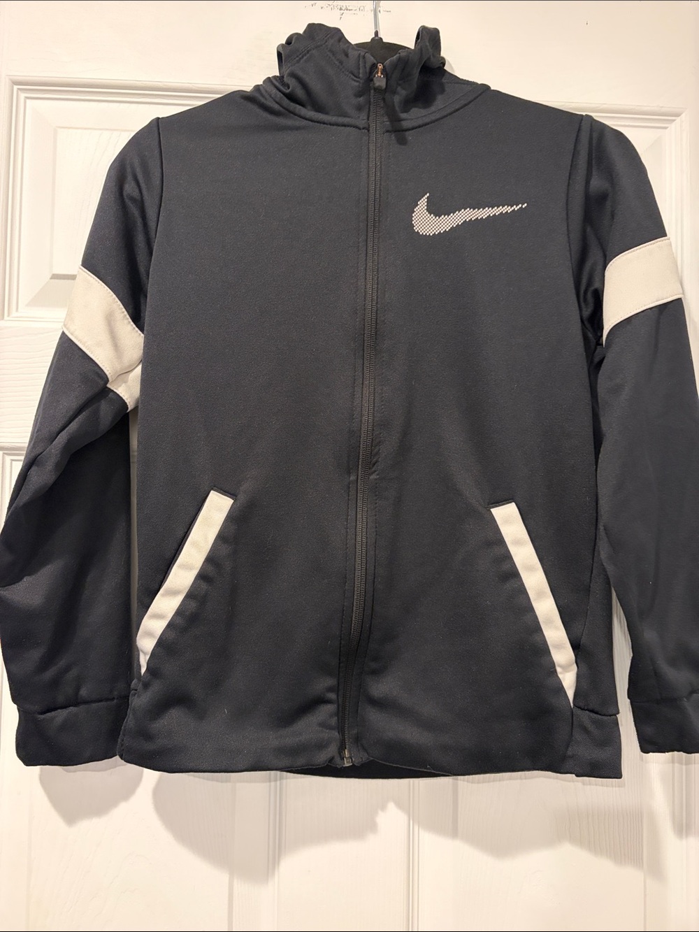 Nike Kids Black Zip-Up Hooded Jacket with White Accents